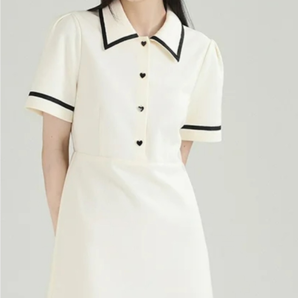 Cream A-line Mini Dress with Puff Sleeves